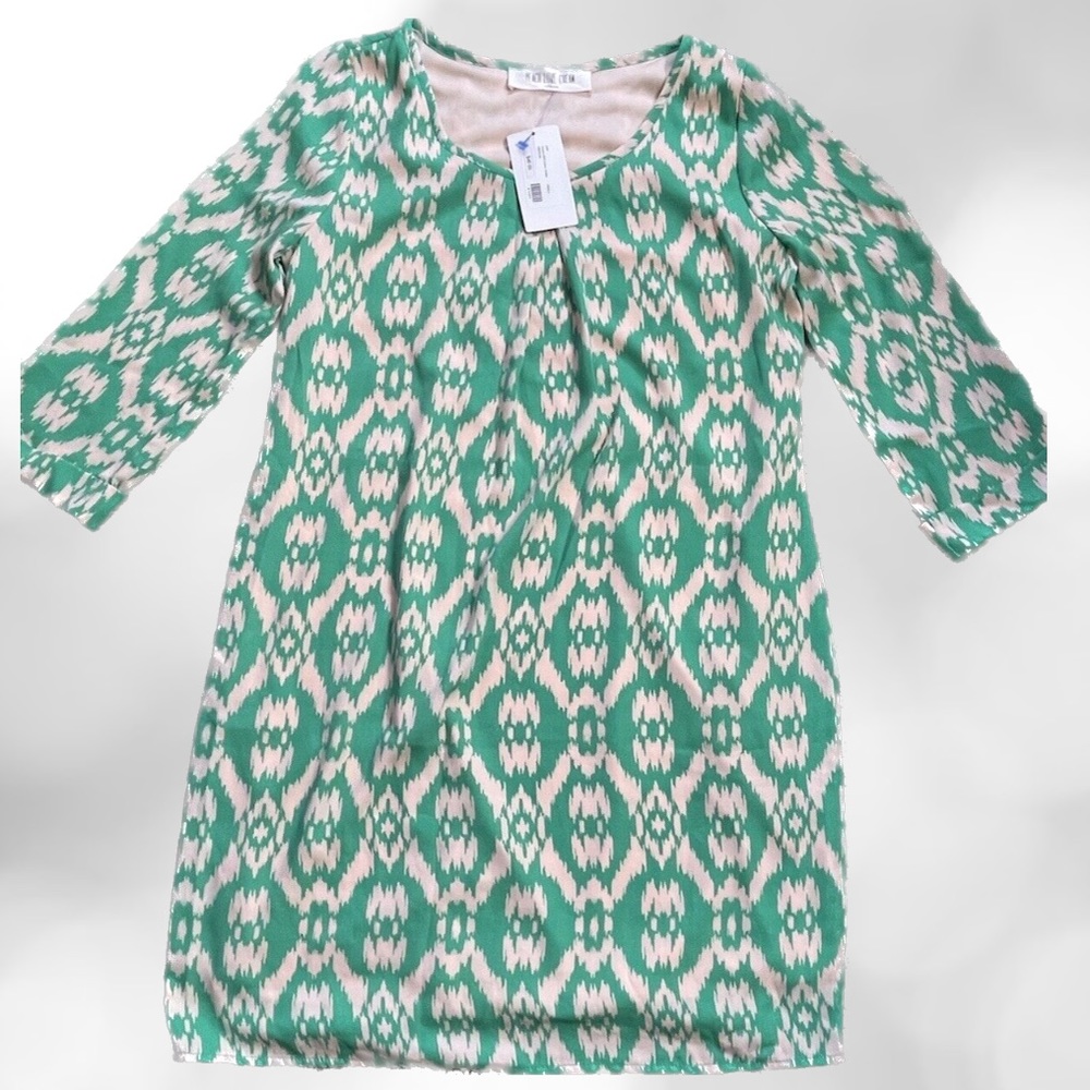 Peach Love Cream California Sloane Shift Dress, Abstract Green, EUC, Large